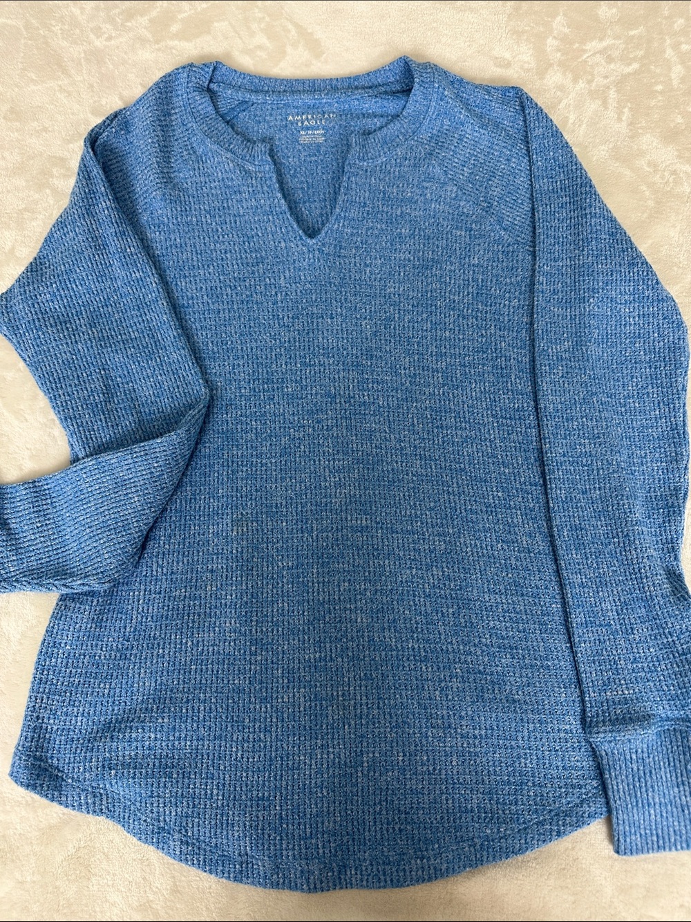 American Eagle Outfitters Blue Waffle V-Notch Sweater